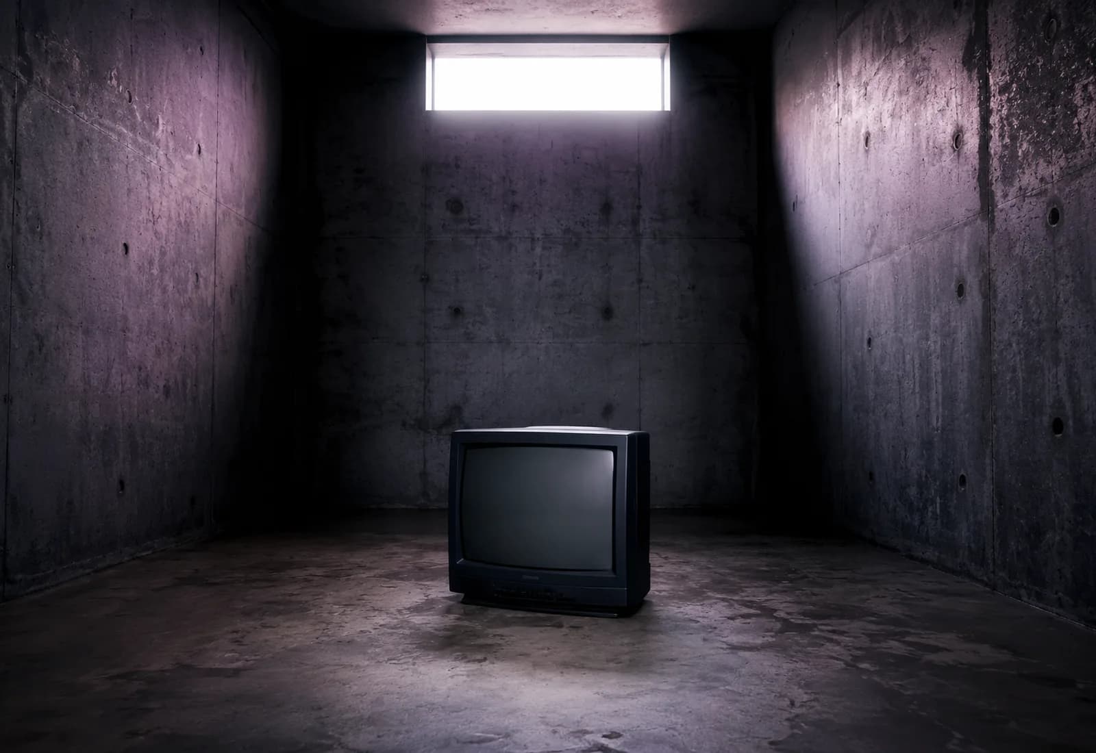 An old television in a dimly lit concrete room, illustrative image for the article